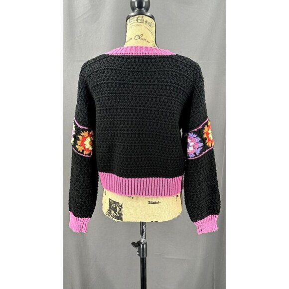 Forever 21 Sweater Women S Floral Cropped Boxy Knit Granny Square Hippie‎ Boho - Picture 3 of 6